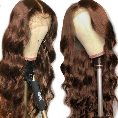 #4 Brown Color 200% Density Lace Frontal Wigs Human Virgin Hair