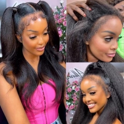 130% Density Kinky Straight Lace Frontal Wigs Human Hair
