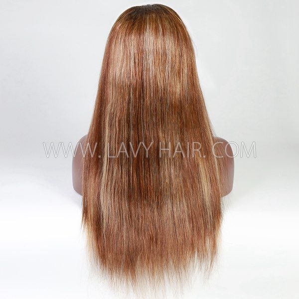 Highlight Balayage Color 180% Density 13*4 Lace Frontal Wig Glueless Pre-plucked Wig Human Virgin Hair