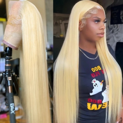 200% density Undetectable HD Lace #613 Blonde Lace Closure&Full Frontal wigs 100% Human hair All Texture