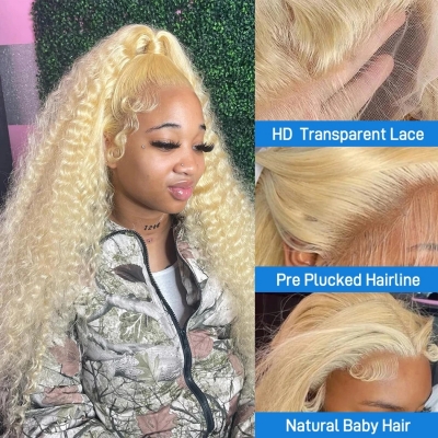 200% density Undetectable HD Lace #613 Blonde Lace Closure&Full Frontal wigs 100% Human hair All Texture