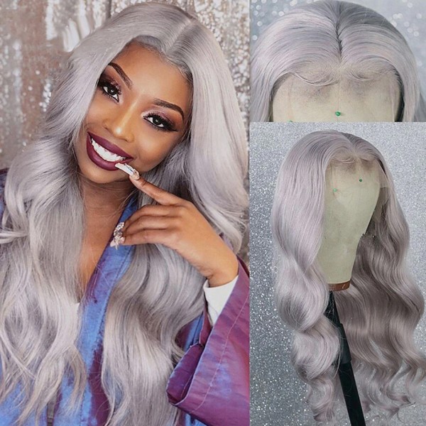 Grey Color 150% Density  Lace Frontal Wigs Straight Hair Human Hair