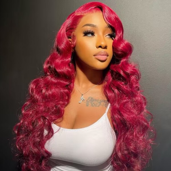Red Color Body Wave 180% Density 13*4 lace frontal wig