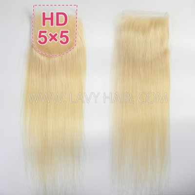 #613 Blonde HD Lace Closure 4*4 and 5*5" Human Hair Slightly Preplucked