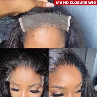 (All Texture Link) Glueless Wear Go Pre Bleached Tiny Knot HD Lace 6*6 Lace Closure Wig 100% Human Hair 150% and 200% Density