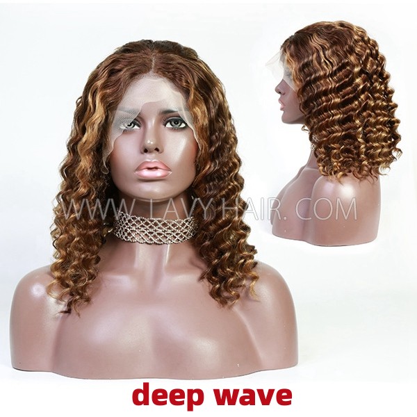P4/27 Highlight Color Lace Frontal Bob Wig Deep Wave &Deep Curly  Human Virgin Hair