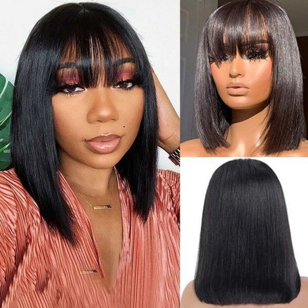 Buy One Get One Free Bob Wig With Bang 150% Density 13*4 Lace Frontal Blunt Cut Bob 100% Human Hair All Hair Texture link