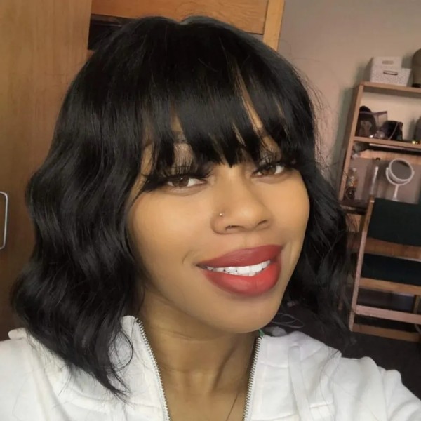 Buy One Get One Free Bob Wig With Bang 150% Density 13*4 Lace Frontal Blunt Cut Bob 100% Human Hair All Hair Texture link