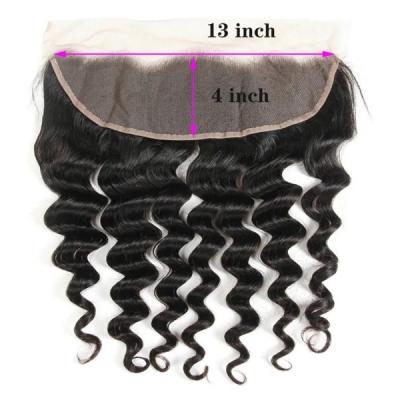 Superior Grade #1B Color Loose Deep Wave Ear to ear 13*4 Lace Frontal 4C Curly Edge Human hair Swiss lace