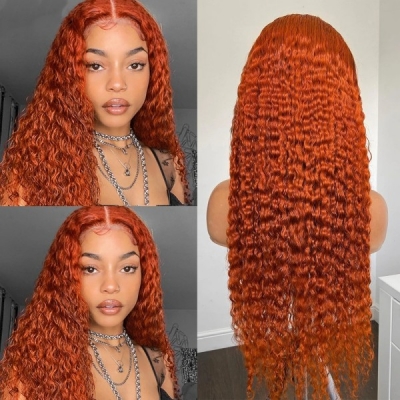 #350 Ginger Color Preplucked 150%&180% Density Lace Front Wigs Human Virgin Hair Wig