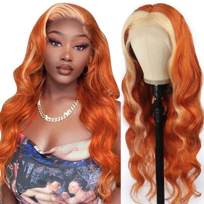 Strunk Stripe Highlight Color Wig Preplucked 180% Density Lace Front Wigs Human Virgin Hair Wig