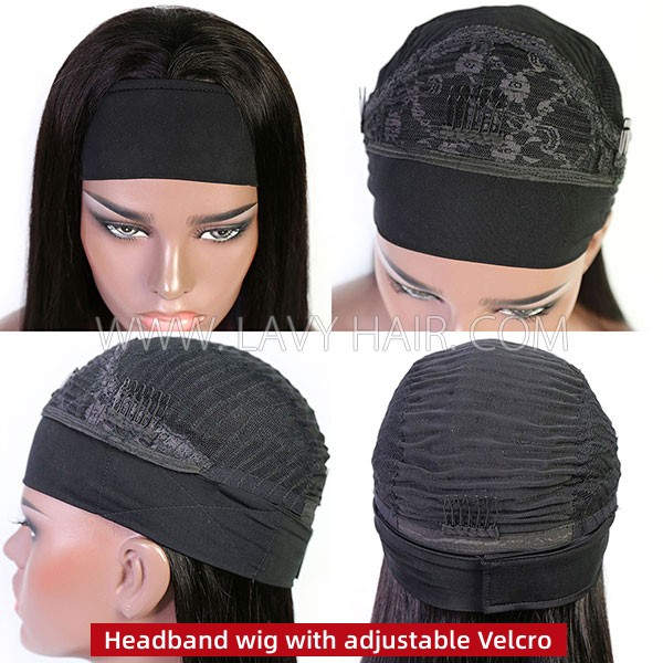 (All Texture Link)Blunt Cut Bob Wig Scarf Headband Wig 150%&200% Density With Adjustable Velcro 100% Human Virgin Hair Wear Go Glueless One Extra Band