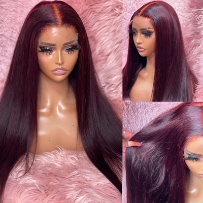 99J Color Pre Cut Undetectable 5*5 HD Lace Closure Wig 150% Density Glueless Natural Human Virgin Hair
