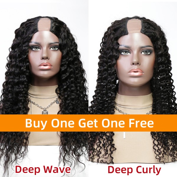 Buy One Get One Free Stock Clearance 130% Density U Part Wigs 2*4 inch Middle Leave Out 100% Human Hair