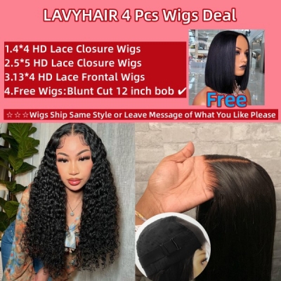 Wholesale Wigs Deal HD Lace Wigs 3 Pieces + Free Bob Wig 1 Pieces Factory Price 100% Human Hair With Preplucked Melted Hairline 150% Density