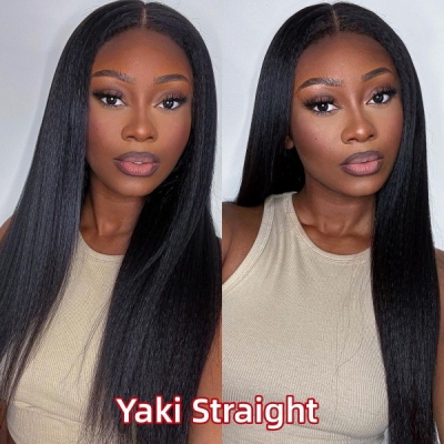 Glueless Wear Go Yaki Straight HD Lace 6*6 Lace Closure Wig 200% Density 100% Human Hair Melted Lace Pre Bleached Tiny Knot