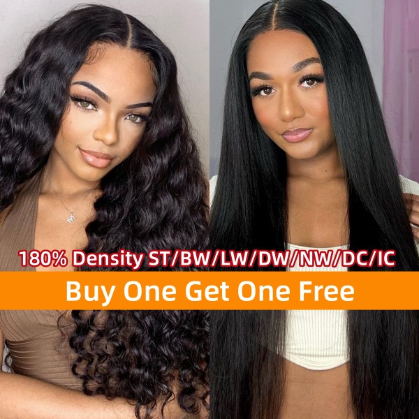 Buy One Get One Free 180% Density Easy Maintain Silky Straight Hair Lace Frontal Wigs 100% Human Hair Smooth And Soft
