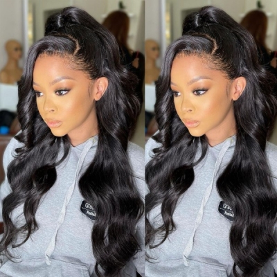 Hot Sale 180% Density 12-30 Inches Freely Ponytail Wig 360 Lace Frontal Wigs HD Lace & Transparent Lace Body Wave Virgin Hair