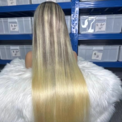 (All Texture Link) 130% density Transparent Lace #T1B/613 Ombre Blonde Color 13*4 lace front wigs Wear Go 100% Human hair