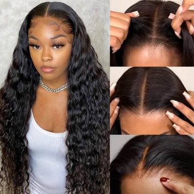 Glueless Wear Go Pre Bleached Deep Wave 200% Density Undetectable HD Lace 4×4 5×5 Closure 13×4 13×6 Full Frontal Wigs 100% Human Hair Pre Plucked Wig