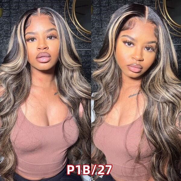 P1B/27 Highlighted Mix Color Glueless Body Wave HD Lace 5*5 Closure Wig