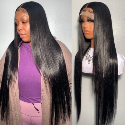 Glueless Wear Go Upgraded Bone Straight Hair Smooth Gloosy 200% Density 4×4 5×5 HD Lace Closure Wigs Pre Bleached 100% Human Hair