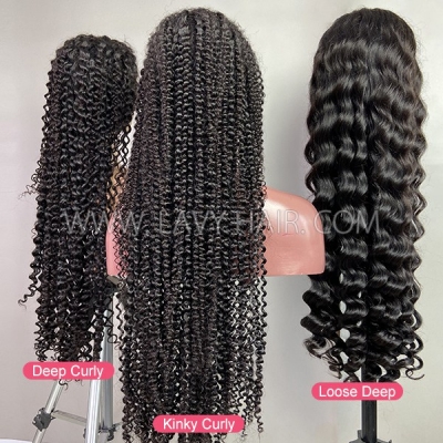 Thickness Super Double Drawn 32 inches Transparent Lace 13*4 Full Lace Frontal Wig 200% Density 100% Human Hair Preplucked Prebleached Knot Wear Go