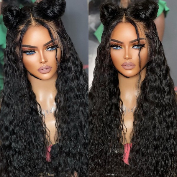 (3-4.5 Bundles Thickness) High Density Picture Style Wavy Hair 5*5 Lace Closure Wigs Halloween Human Hair Wear Go 100% Glueless