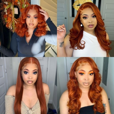Glueless Wig #350 Ginger Color Wear Go 150% Density HD Lace 7 Days Customize