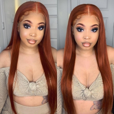 Glueless Wig #350 Ginger Color Wear Go 150% Density HD Lace 7 Days Customize