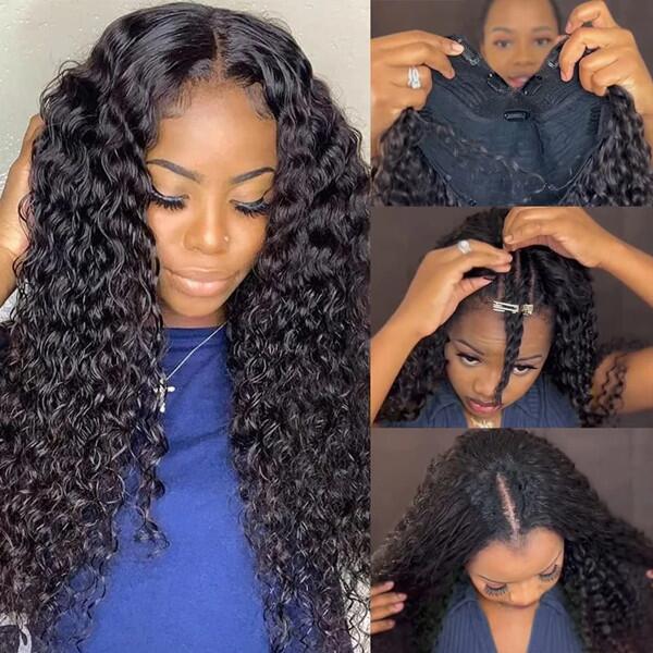 (All Texture Link) 150% Density 12-40 inches U part Wigs /V part Wigs 100% Human Hair Half Wig Straight /Wavy/ Curly