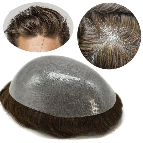 (New) Mens Toupee 0.1 MM Clear Poly Hairpieces Remy Human Hair Units Durable Hair Replacement System For Men