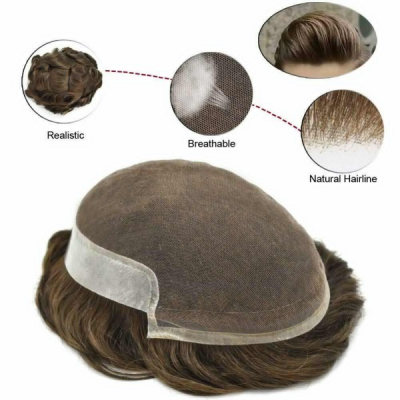 (New) BX2 Mens Mens Toupee Premium Hair System with French Lace Front and Natural Hairline