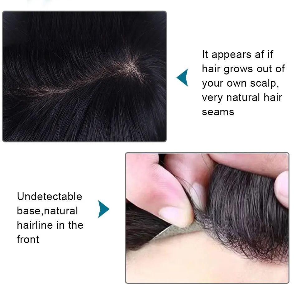 (New)  Mens Toupee Silk Base Frensh Lace & Skin Toupee Natural Scalp with Poly Skin PU Undetectable Hair Replacement Hair System Natural Hairline