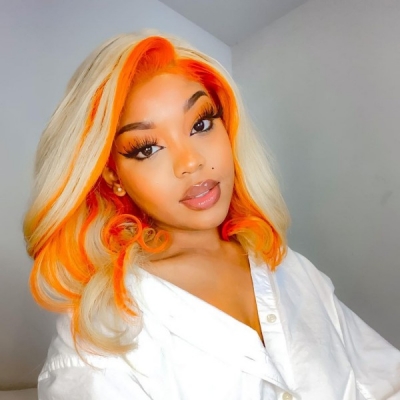 Glueless Wig Blonde Color Orange Strunk Stripe Wear Go Wig 150% Density HD Lace Customize 5-7 Days 150lfw