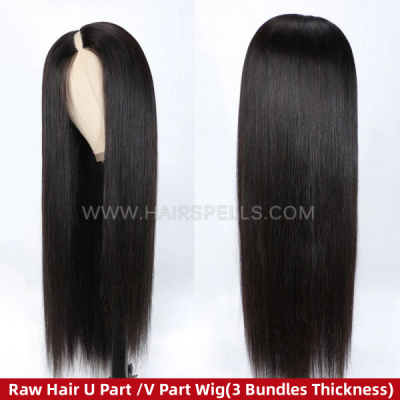 (Pure Raw Hair) U part / V part Wig 3 Bundles Completed 100% Human Hair Scalp Protective Style Half Wig All Texture