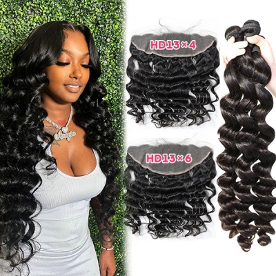 Superior Grade 3 bundles with 13*4 13*6 lace frontal Deal HD Lace and Transparent Lace loose wave Virgin hair Brazilian Indian Cambodian