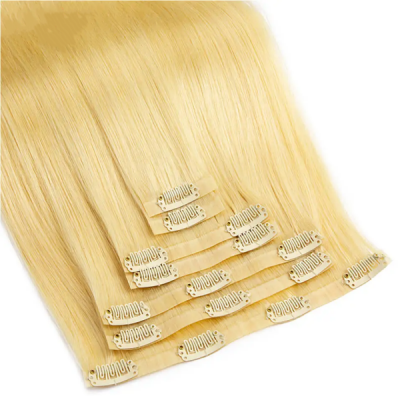 #613 Blonde Color Seamless PU Clip in & Weft Classic Clip in Extensions Human Virgin Hair 8 pcs 120 grams