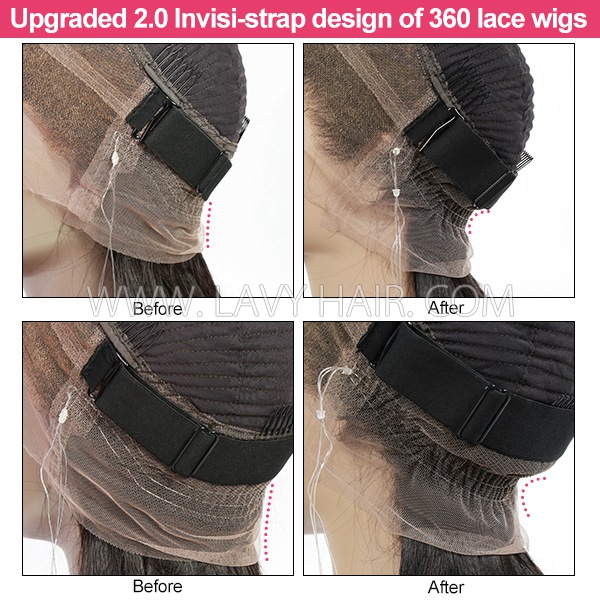 Upgraded Invisi-Strap Pre Bleached Pre Plucked HD Lace 360 Lace Frontal Wigs 180% Density Ponytail Wig #1B Natural Color Human Hair