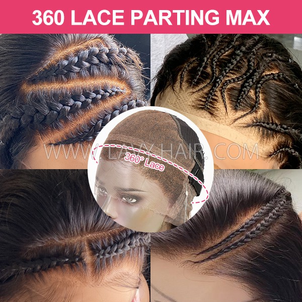 Upgraded Invisi-Strap Pre Bleached Pre Plucked HD Lace 360 Lace Frontal Wigs 180% Density Ponytail Wig #1B Natural Color Human Hair