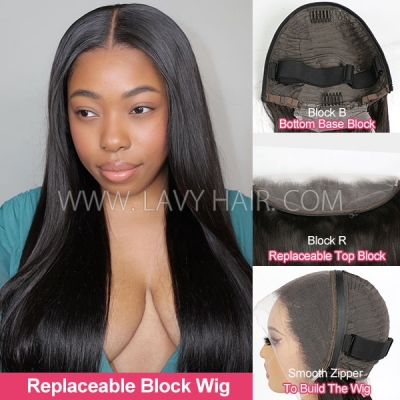 Replaceable Block Wig With Zipper Bottom Base Block and Top Block Transparent Lace 13*4 Full Frontal Human Virgin Hair