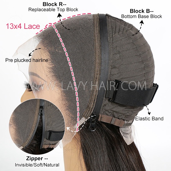 Replaceable Block Wig With Zipper Bottom Base Block and Top Block Transparent Lace 13*4 Full Frontal Human Virgin Hair