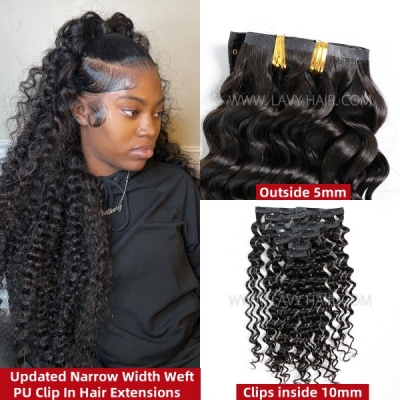 Updated Invisible Narrow 5mm Width Seamless PU Clip in 7 pcs/set 120 grams  Advanced Grade 12A Unprocessed Virgin Hair