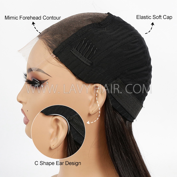 C Shape Ear Design HD Lace Glueless Wear Go 3D Dome Cap 200% Density 100% Human Hair Pre plucked Pre Cut Lace PPB Wig