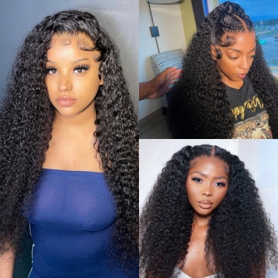 Glueless Wear Go Pre Bleached Deep Curly 200% Density Pre Plucked HD Lace 4×4 5×5 13×4 13×6 Full Frontal Wigs 100% Human Hair