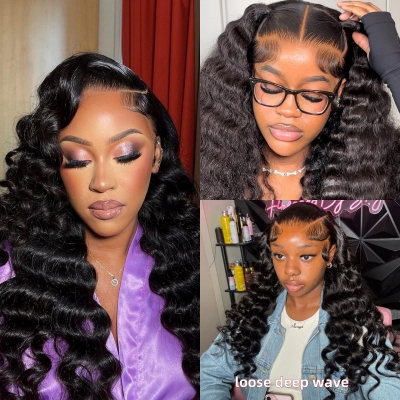 Glueless Wear Go Loose Deep Wave 200% Density HD Lace 4×4 5×5 13×4 13×6 Full Frontal Wig Pre Cut 100% Human Hair Preplucked Pre Bleached