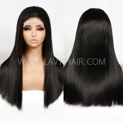 Double Drawn Thick Hair Top to End Glueless 200% Density 5*5 Transparent Lace Closure Wigs Bone Straight Wear Go 100% Human Hair #1B Natural Color