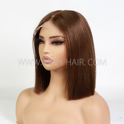 (All Texture Link)220% Density 5*5 Transparent Lace Closure Bob Wig Raw Hair #1B #99J #4 #P4/27 Thickness Blunt Cut Bone Straight Glueless wig