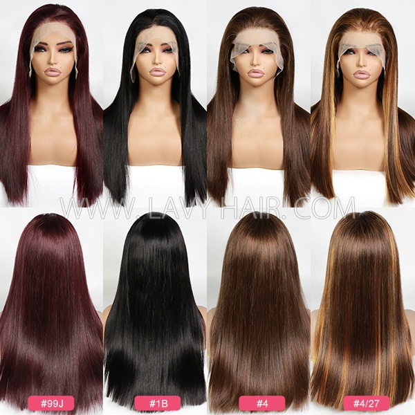 Double Drawn Thick Hair Top to End Glueless 200% Density 13*4 Transparent Lace Frontal Wigs Bone Straight Wear Go 100% Human Hair