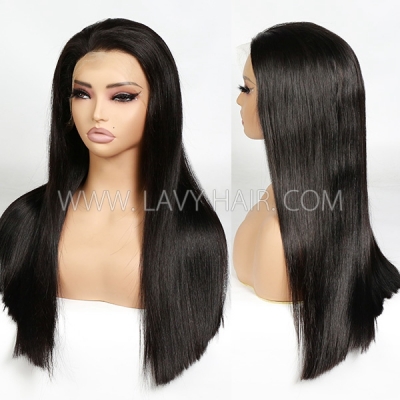 Double Drawn Thick Hair Top to End Glueless 200% Density 13*4 HD Lace Frontal Wigs Bone Straight Wear Go 100% Human Hair